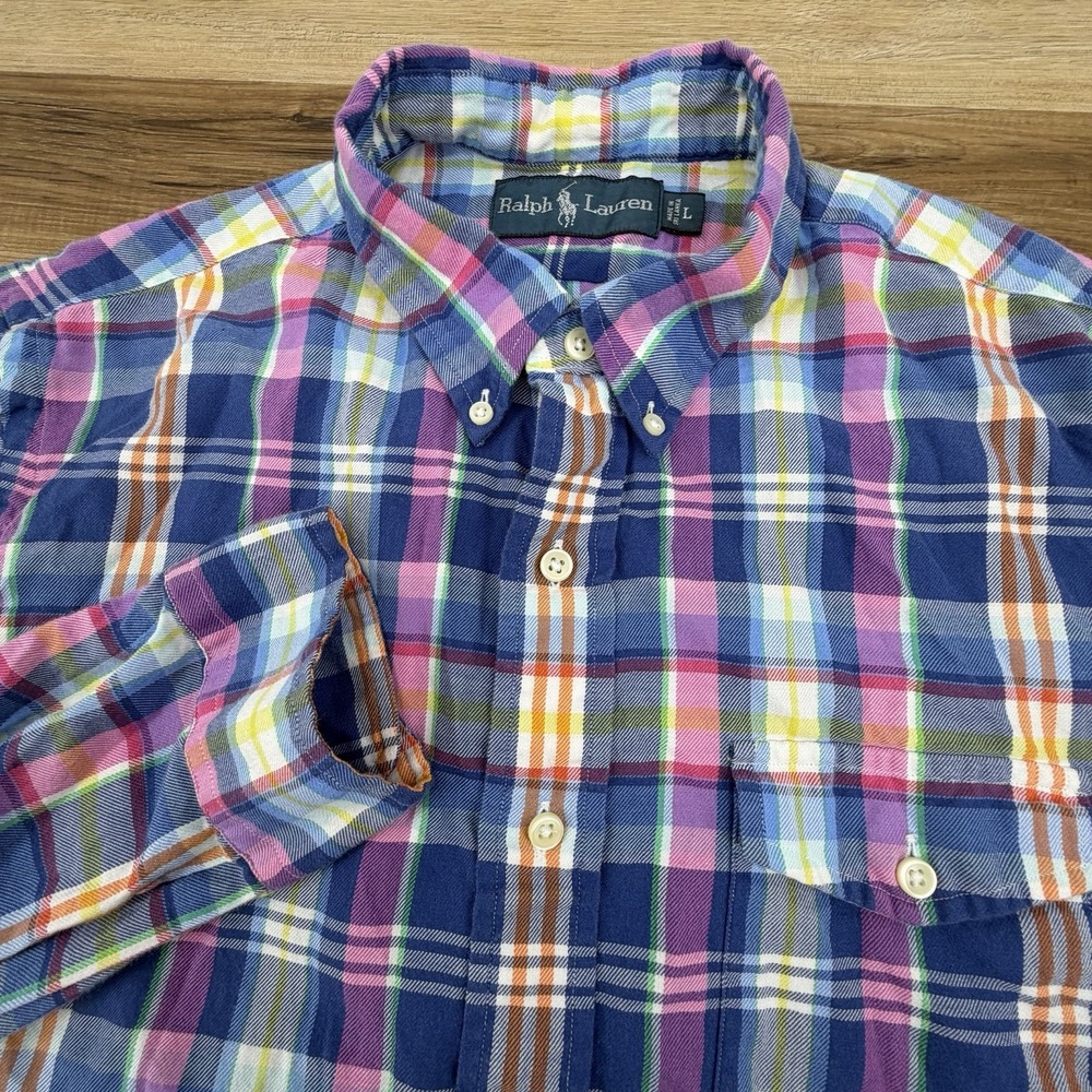 Polo Ralph Lauren Button Down Mens Large Classic Fit Multicolor Plaid Flannel